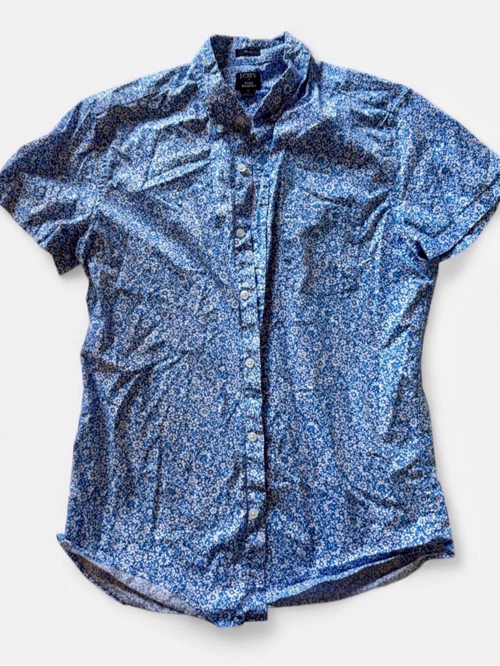 J. Crew Blue Short-Sleeve Floral Button-Down Shirt
